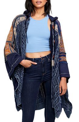 Free People Sammy Cable Poncho in Indigo Combo