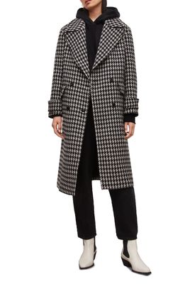 AllSaints Monike Houndstooth Double Breasted Wool Blend Coat in Black/White