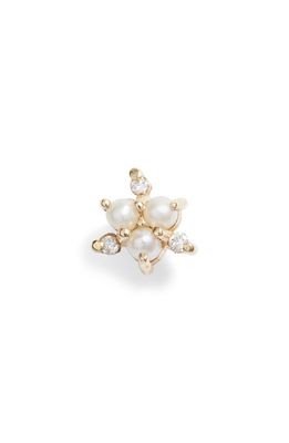 Jennie Kwon Designs Pearl & Diamond Snowflake Single Stud Earring in Yellow Gold/Pearl