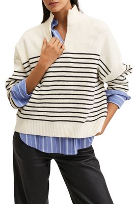 MANGO Stripe Half Zip Sweater in Navy