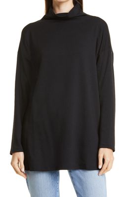 Eileen Fisher High Funnel Neck Tunic Sweater in Black