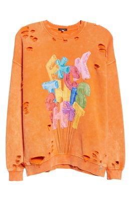 R13 Oversize Distressed Cotton Blend Graphic Sweatshirt in Orange