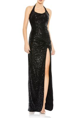 Mac Duggal Sequin Halter Neck Evening Gown in Black