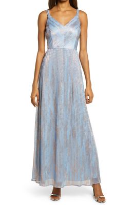 Morgan & Co. Shimmer Double Strap A-Line Gown in Blue