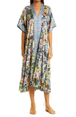Johnny Was Chelsea Gardens Tiered Stretch Silk Button-Up Duster in Multi