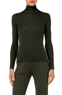 Akris Ribbed Cashmere & Silk Sweater in Dark Slate