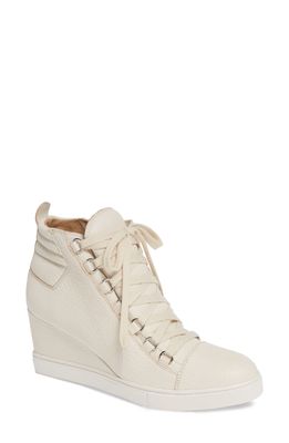 Linea Paolo Fenton Wedge Sneaker in Ivory Tumbled Leather