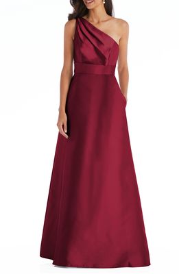 Alfred Sung One-Shoulder A-Line Gown in Burgundy