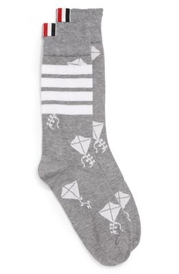 Thom Browne Bar Stripe Mid Calf Cotton Blend Socks in Light Grey