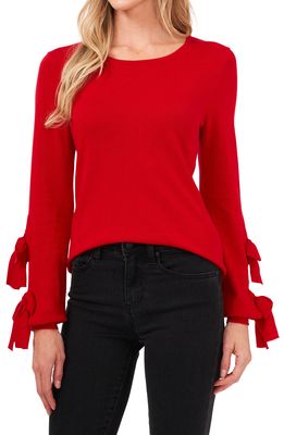 CeCe Crewneck Tie Sleeve Sweater in Luminous Red
