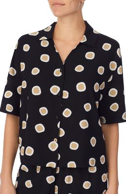 Refinery29 Short Sleeve Pajama Top in Black Tan Dot