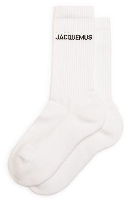 Jacquemus Les Chaussettes Logo Jacquard Cotton Blend Crew Socks in White