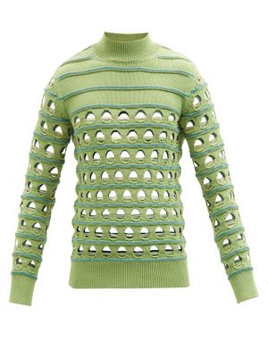 Namacheko - Leni Open-knit Striped Sweater - Mens - Light Green