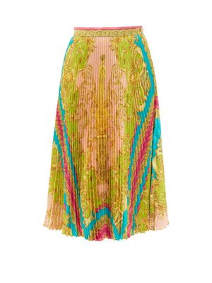 Versace - Barocco Goddess-print Pleated Skirt - Womens - Multi