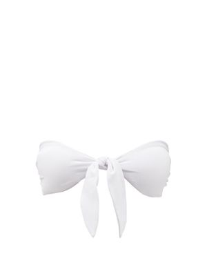 Casa Raki - Flor Knotted Honeycomb-effect Bandeau Bikini Top - Womens - White