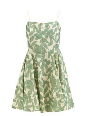 Three Graces London - Alma Leaf-embroidered Cotton-voile Dress - Womens - Green Print