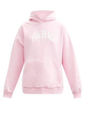 Balenciaga - Paris-logo Cotton-jersey Hooded Sweatshirt - Womens - Pink White