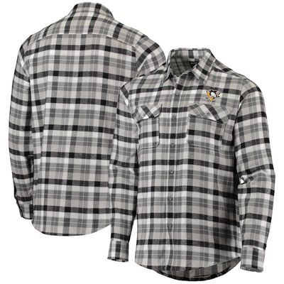 Men's Antigua Black/Gray Pittsburgh Penguins Ease Plaid Button-Up Long Sleeve Shirt
