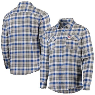 Men's Antigua Royal/Gray New York Giants Ease Flannel Long Sleeve Button-Up Shirt