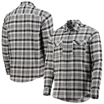 Men's Antigua Black/Gray Carolina Panthers Ease Flannel Long Sleeve Button-Up Shirt