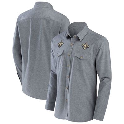 Men's NFL x Darius Rucker Collection by Fanatics Gray New Orleans Saints Chambray Button-Up Long Sleeve Shirt