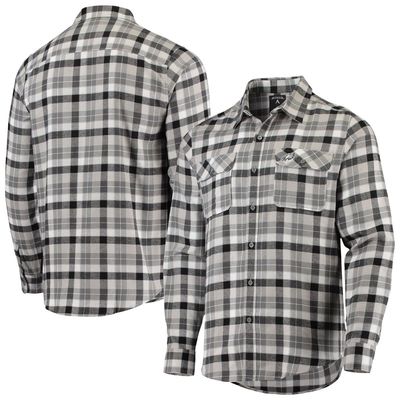 Men's Antigua Black/Gray Philadelphia Eagles Ease Flannel Long Sleeve Button-Up Shirt