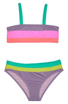 Beach Lingo Kids' Sparkle Beach Stripe Two-Piece Swimsuit in Lilac