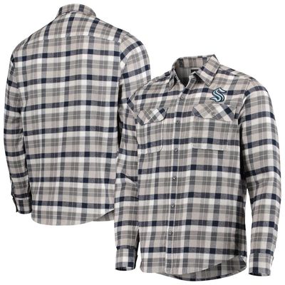 Men's Antigua Deep Sea Blue/Gray Seattle Kraken Ease Plaid Button-Up Long Sleeve Shirt in Navy