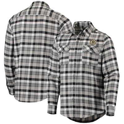 Men's Antigua Black/Gray Boston Bruins Ease Plaid Button-Up Long Sleeve Shirt