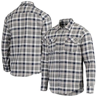 Men's Antigua Navy/Gray Houston Texans Ease Flannel Long Sleeve Button-Up Shirt