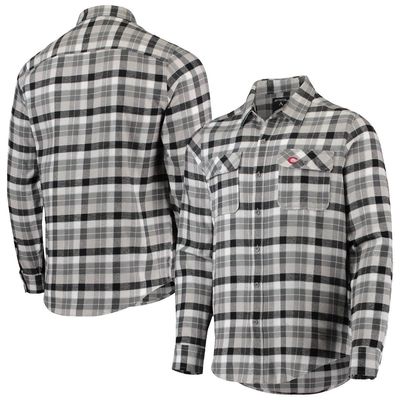 Men's Antigua Black/White Cincinnati Reds Ease Flannel Button-Up Long Sleeve Shirt