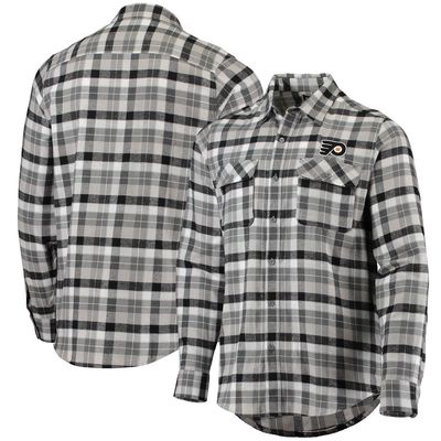 Men's Antigua Black/Gray Philadelphia Flyers Ease Plaid Button-Up Long Sleeve Shirt