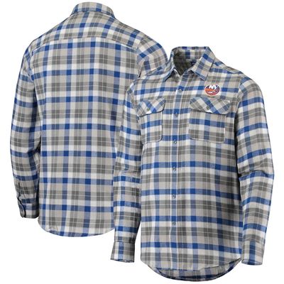 Men's Antigua Royal/Gray New York Islanders Ease Plaid Button-Up Long Sleeve Shirt