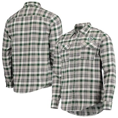 Men's Antigua Kelly Green/Gray Dallas Stars Ease Plaid Button-Up Long Sleeve Shirt