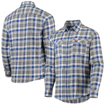 Men's Antigua Royal/White New York Mets Ease Flannel Button-Up Long Sleeve Shirt