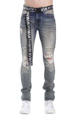 HVMAN Strat Belted Super Skinny Jeans in Alloy 2