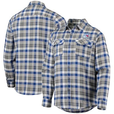 Men's Antigua Royal/Gray New York Rangers Ease Plaid Button-Up Long Sleeve Shirt in Blue