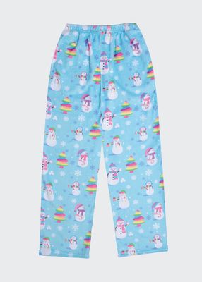 Girl's Silly Snowman Plush Pajama Pants, Size XS-L