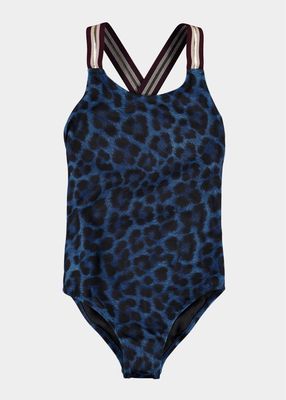 Girl's Neve Leopard-Print Swimsuit, Size 6-14
