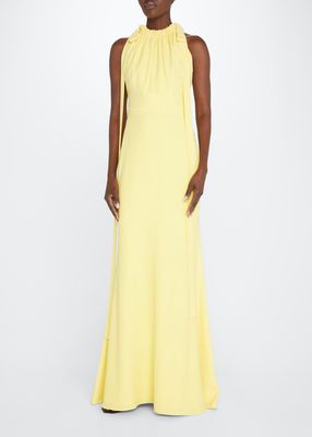Gathered High-Neck Trumpet Gown