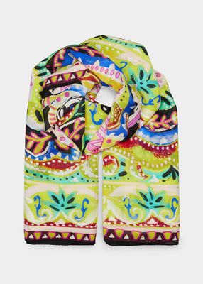 Bombay Multicolor Paisley-Print Silk Shawl