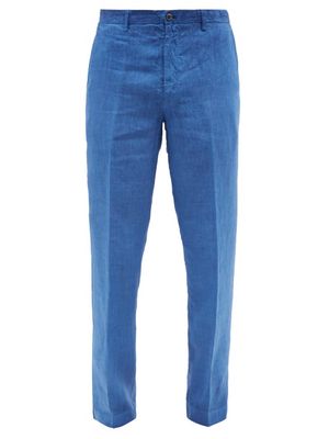 120% Lino - Slim-leg Linen-cambric Trousers - Mens - Blue