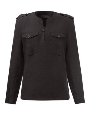 3man - Buttoned Linen Shirt - Mens - Black