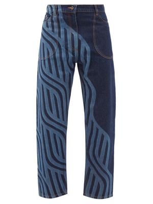 Ahluwalia - Laser-print Wide-leg Jeans - Mens - Indigo