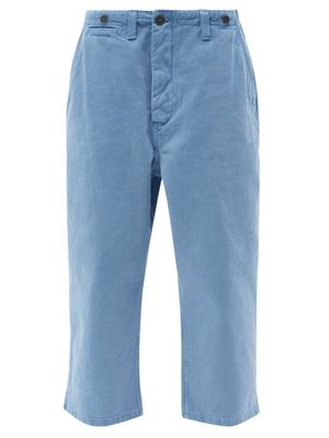 Raey - Wide-leg Organic-cotton Button-hem Chino Trouser - Womens - Blue