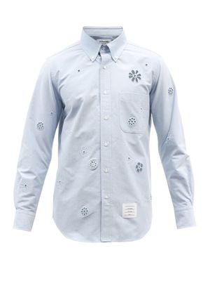 Thom Browne - Broderie-anglaise Cotton-blend Poplin Shirt - Mens - Light Blue