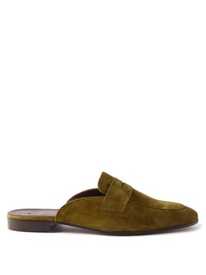 Bougeotte - Backless Suede Penny Loafers - Mens - Khaki