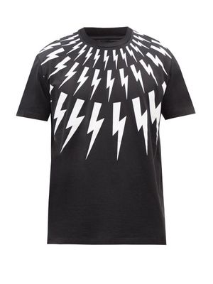 Neil Barrett - Lightning-print Cotton-jersey T-shirt - Mens - Black White