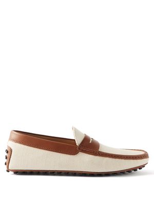 Tod's - Gommino Canvas And Leather Loafers - Mens - Brown White