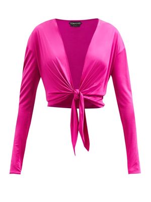 Tom Ford - Tie-front Satin-jersey Top - Womens - Pink